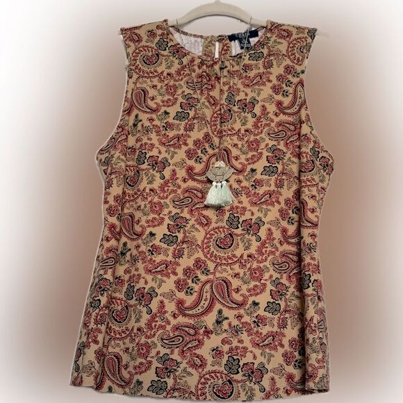 Practically new! Multicolored Chaps sleeveless floral keyhole top! - Picture 7 of 12